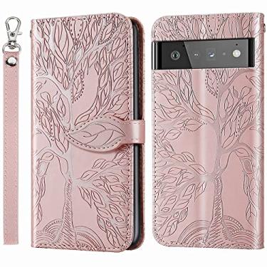 Imagem de MEUPZZK Capa para Google Pixel 6 Pro, capa carteira para Pixel 6 Pro 5G, árvore em relevo couro sintético premium [suporte] [compartimentos para cartão] [alça de pulso] [flip fólio][6,7 polegadas]