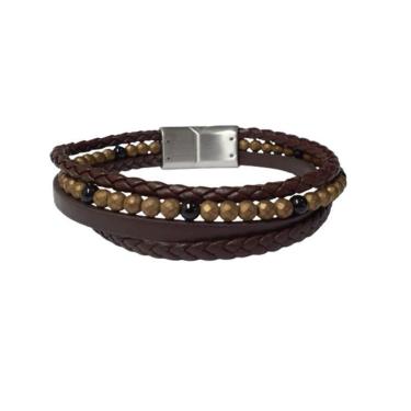 Imagem de Bracelete rosso couromarrom/labradorita facetada marrom/onix