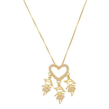 Imagem de Colar Com Pingente Três Meninas Banho De Ouro