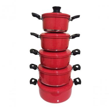 Imagem de Jogo 5 Panelas Alumínio Grosso Vermelho Pigmentado Belmar