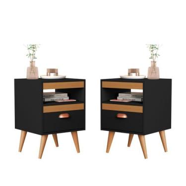 Imagem de Kit Mesa Cabeceira 2 Unidades Preto Ype Preto - Drop de Casa
