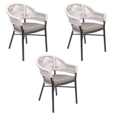 Imagem de Kit 3 Cadeiras Área Externa de Alumínio Bear com Corda Naútica Grafite/Amêndoa G56 - Gran Belo