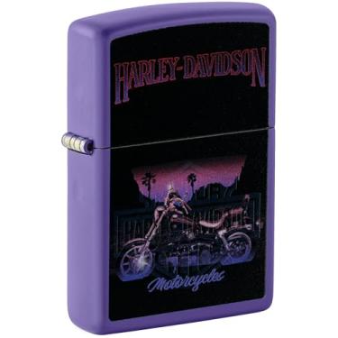 Imagem de Zippo Isqueiro de tempestade - Harley-Davidson, tapete roxo, luz preta - recarregável - reutilizável - design à prova de vento - caixa de presente - fabricado nos EUA
