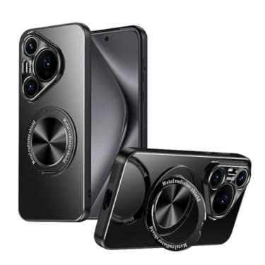 Imagem de HAOMRIYL Capa para Huawei Pura 80 Pro +/80 Pro, suporte de anel giratório magnético, proteção total da lente à prova de choque, capa fina de policarbonato, preta, 80 Pro