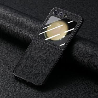 Imagem de Capa de telefone dura de couro para Samsung Galaxy Z Flip 5 Flip5 5G Capa de outono, preta, para Galaxy Z Flip5