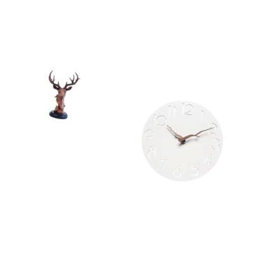 Imagem de Fenteer Ornamento de Cabeça de Veado, Estátua de Animal, Decoração de Resina para Mesa de Cabeceira, Relógio de Parede para Pendurar, Fácil, Relógio de