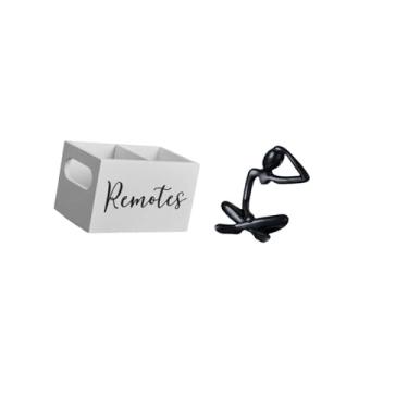 Imagem de Fenteer Organizador de Controle Remoto de Madeira Retrô E Suporte de Escultura de Pensador Abstrato para Mesa de Cabeceira, Sofá, Prateleira de Escritório, Me
