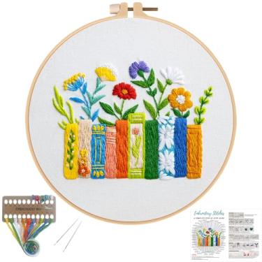 Imagem de Louise Maelys Kits de bordado engraçados para iniciantes, kit de ponto cruz para adultos, bordado faça você mesmo com marcadores de livros e estampa de flores