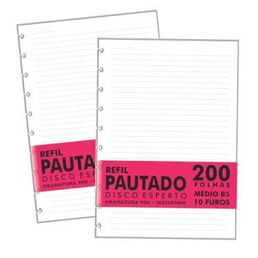 Imagem de Refil Genérico Pautado Compatível Caderno Discos/Inteligente 200 Folhas Médio B5 10 Furos 90g