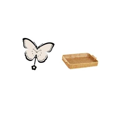 Imagem de Fenteer Relógio de Parede de Borboleta de Acrílico E Conjunto Decorativo de Cesta de Frutas Trançada para Escritório, Sala de Jantar, Quarto Infantil, Casa de