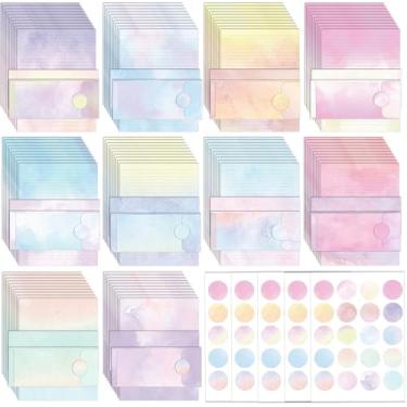 Imagem de Conjunto de papel de papelaria e envelopes de 250 peças (100 papéis de escrita para computador, 50 envelopes), 100 adesivos redondos, 10 designs para cartas, convites, presentes, feriados, notas de