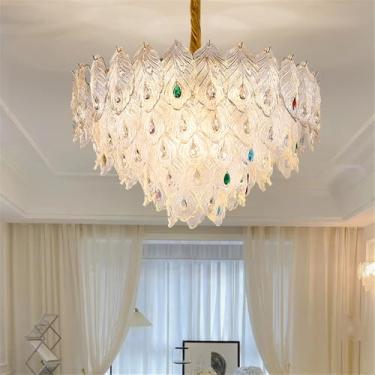 Imagem de Lâmpada Pendente De Cristal Contemporânea LED Luxo Dourado Sala De Estar Restaurante Quarto Hotel Villa Duplex Construção Candelabro (C D80CM)