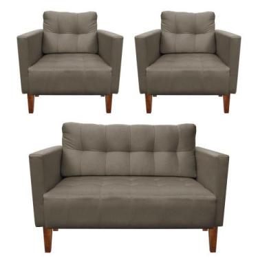 Imagem de Kit Sofá Retrô 2 Lugares E 02 Poltronas Marrom Rato - D'ROSSI