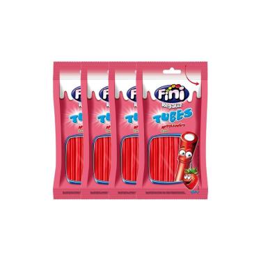 Imagem de Kit 4 Balas Fini Tubinho de Morango Doce 80g