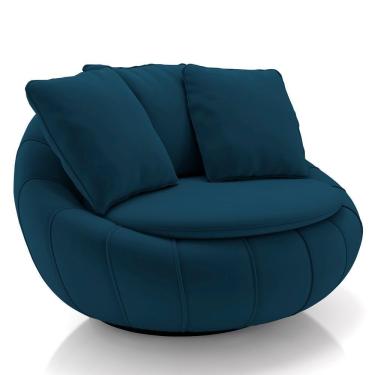 Imagem de Poltrona Decorativa Redonda Giratória Com Almofadas Saphire M22 Veludo Azul - Mpozenato