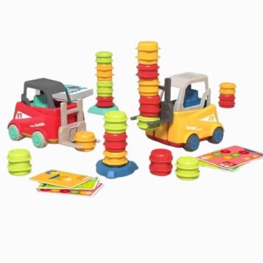 Imagem de Jogo da Empilhadeira Infantil com Empilhadeiras Manuais Cartas e Fichas Brinquedo Educativo de Empilhar Colorido em Dupla