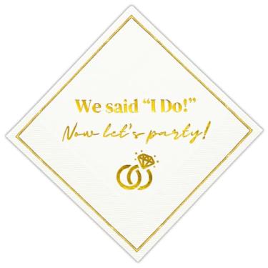 Imagem de Guardanapos de coquetel de casamento, decorações douradas elegantes para casamentos, guardanapo de papel descartável para recepção, bar, pós-festa, mesa de sobremesa, pacote com 50