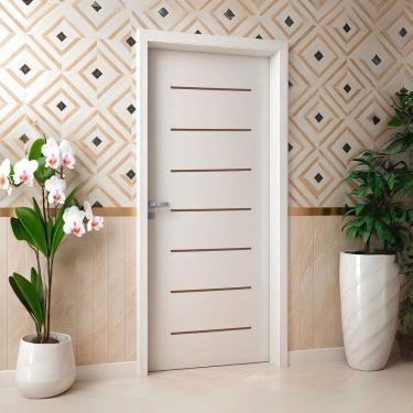 Imagem de Kit Porta de Madeira 215x77cm Batente 20cm Cristal Primer com Guarnição Uniportas Branco