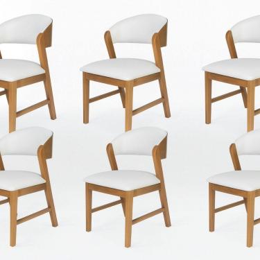 Imagem de Kit 6 Cadeiras Madeira Maciça Design Italiano Sofisticada Arabesco Courino Siena Amendoa