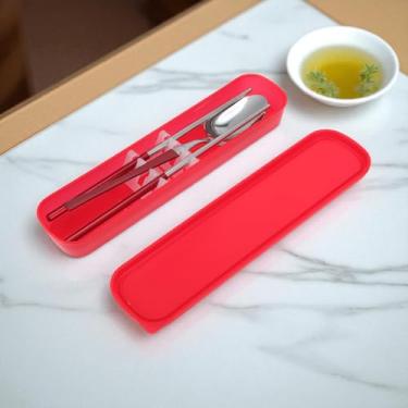 Imagem de Generic 1 conjunto de talheres para lava-louças, colher projetada na cintura, conjunto de 2 peças com caixa de aço inoxidável prateado vermelho 23,7 x 6 x 6 cm