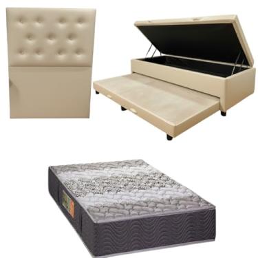 Imagem de Bicama Box Baú com Colchão de Espuma Orthopedic + Cabeceira Botonê - Solteiro 88x188 (CORINO BEGE)