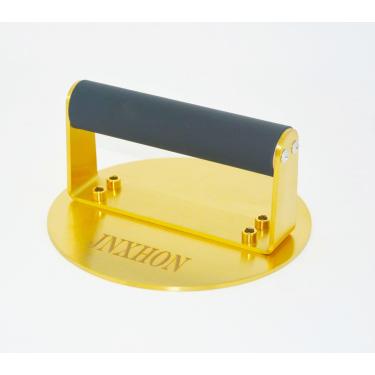 Imagem de JNXHON Prensa de hambúrguer de liga de titânio com alça antiqueimadura, esmagador de hambúrguer de liga de titânio, prensa de hambúrguer para grelha, prensa de hambúrguer de carne moída (15 cm)