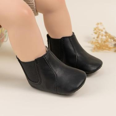 Imagem de Botas de cowboy para bebês meninas com mocassins laterais antiderrapantes botas infantis de camurça para primeiro andador, A05/Preto, 12-18 Months Toddler