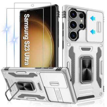 Imagem de Gritup Capa para Samsung Galaxy S23 Ultra com 2 protetores de tela HD e capa de câmera deslizante, proteção contra quedas de grau militar de 3 m, capa protetora para celular com suporte de anel