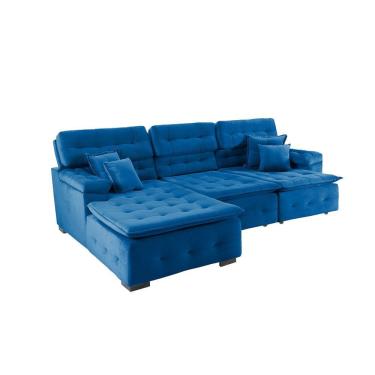 Imagem de Sofá Orlando 2.80x1.90m Com Chaise, Retrátil E Reclinável - Azul