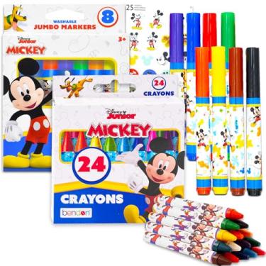 Imagem de Disney Conjunto de colorir Mickey Mouse para crianças – Pacote com 16 utensílios de colorir do Mickey Mouse para colorir mais adesivos | Material escolar do Mickey Mouse para crianças