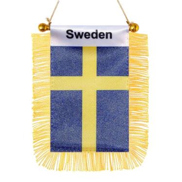 Imagem de JBSJBS Bandeira Suspensa Suécia Mini Pequenas Bandeiras Suecas de Janela de Carro Banners Decoração Espelho Retrovisor Bandeiras Suécia com Ventosa Franjas Douradas Dupla Face 7,6 x 12,7 cm