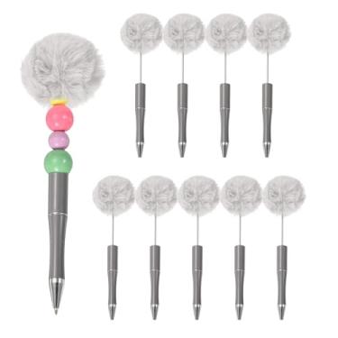 Imagem de PATIKIL Canetas esferográficas Pompom, canetas esferográficas fofas de plástico pompom com contas para bricolagem de presente, material de escritório - 10 peças (cinza)