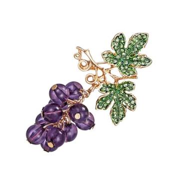 Imagem de Broche de uva roxa de folha verde broche engraçado de lapela de frutas frescas corpete de uva doce para mulheres e homens acessórios de roupas, as picture, Zinco, Sem Pedra Preciosa