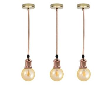Imagem de 3 Pendentes De Metal Com Lâmpadas Led Globo G95 Cor 2300K - Pendente C