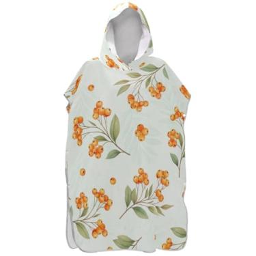 Imagem de Joisal Roupão de mudança de poncho de surfe para adultos toalha de banho com capuz reutilizável unissex poncho adulto com capuz aquarela bagas laranja