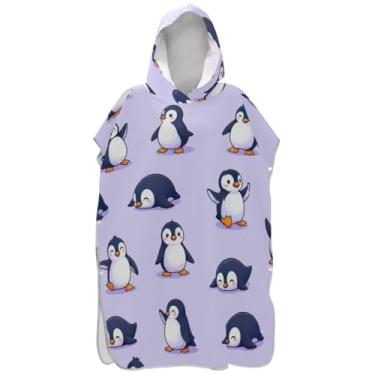 Imagem de Joisal Poncho de surfe para adultos trocador de roupa de praia com capuz toalhas de banho plus size fofo desenho animado pinguim roxo masculino poncho com capuz