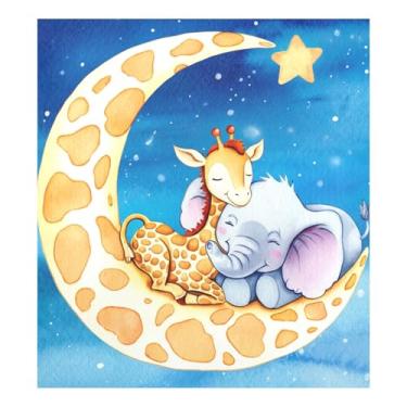 Imagem de Adesivo frontal de geladeira azul lua elefante, capa de ímã de lava-louças 58 cm L x 66 cm A