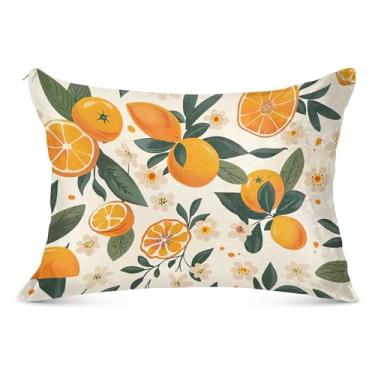 Imagem de Fronha decorativa vintage laranjas bege zíper padrão queen king size fronha fofa para cama de casa sofá, tamanho king, 50,8 cm x 101,6 cm