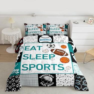 Imagem de Feelyou Conjunto de edredom esportivo para meninos, tamanho solteiro, futebol, beisebol, futebol, para crianças, adolescentes, esportes, presente, basquete, hóquei no gelo, decoração de quarto