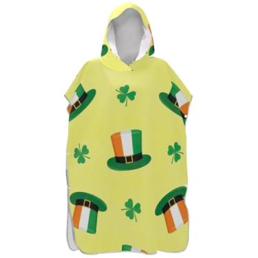 Imagem de Joisal Green Shamrock Clovers Irish Hats Surf Poncho Trocador Roupão Adulto Praia Com Capuz Toalha de Banho Absorvente Masculino Poncho com Capuz