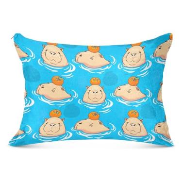 Imagem de Linda capa de almofada azul felpuda capivara com zíper padrão queen king size fronha decoração de fronha, tamanho padrão, 51 x 66 cm