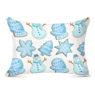 Imagem de Capa de almofada decorativa de Natal com estampa fofa e estampa de bonecos de neve de inverno padrão Queen King Size, tamanho padrão, 51 x 66 cm
