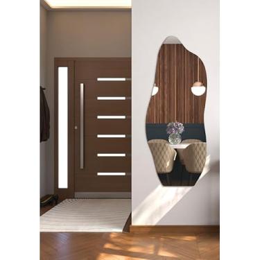 Imagem de Espelho Orgânico Corpo Inteiro 100x50cm com Borda em Couro Decorativo para Quarto Sala (100X50 SEM MOLDURA)