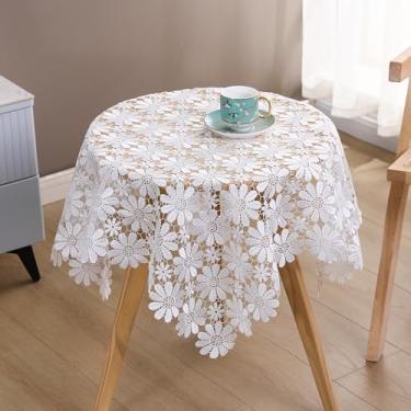 Imagem de ZHUIDUSI Toalha de mesa de renda feita de tecido bordado, macramê, cozinha, toalha de mesa de jantar, para primavera, férias ao ar livre (branca, quadrada 91 cm x 91 cm)