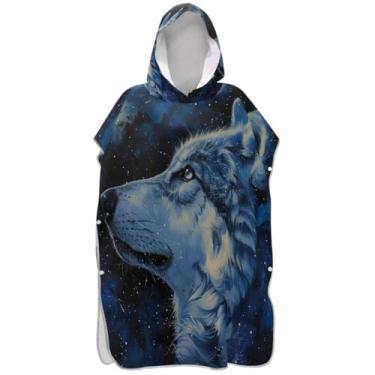 Imagem de Joisal Poncho de surf absorvente para adultos trocador toalha de banho com capuz galáxia lobo azul poncho masculino com capuz