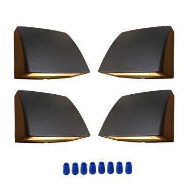 Imagem de Arrownine Iluminação de paisagem luzes de deck de baixa tensão 5W 12-24V, poste de cerca à prova d'água ao ar livre para pátio escadas jardim corrimão luz de parede branco quente cor preta 4 pacotes