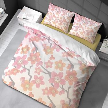 Imagem de Conjunto de capa de edredom floral com estampa de flores rosa 3 peças conjunto de capa de edredom infantil conjunto de cama solteiro com fecho de zíper para meninas 155 x 220 cm -80 x 80 cm * 2