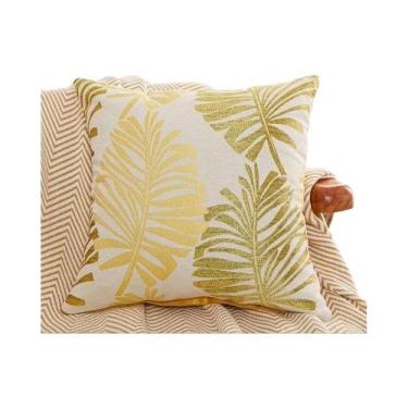 Imagem de Capa De Almofada Jacquard Bordada Com Padrão De Folha Azul 45x45cm Par