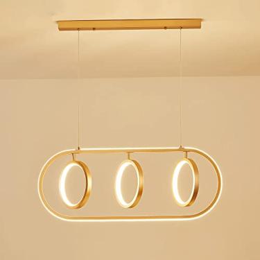 Imagem de Luminária pendente geométrica em metal com cúpula em acrílico branco, luminária linear dourada, luminária suspensa decorativa e elegante para sala de jantar, lustre moderno de LED com rotaçã