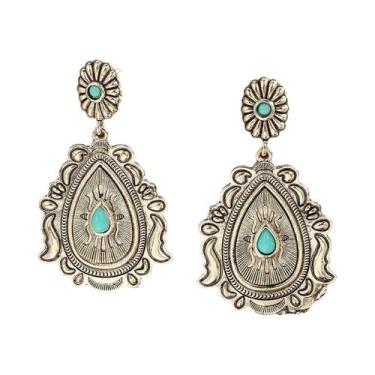 Imagem de Brincos Geométricos Turquesa Para Mulheres, Joias De Moda Retro Exager